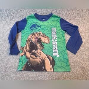 Jurassic World  T -Rex Long Sleeve Fleece Pajama Shirt Little Boys Size 8 Blue